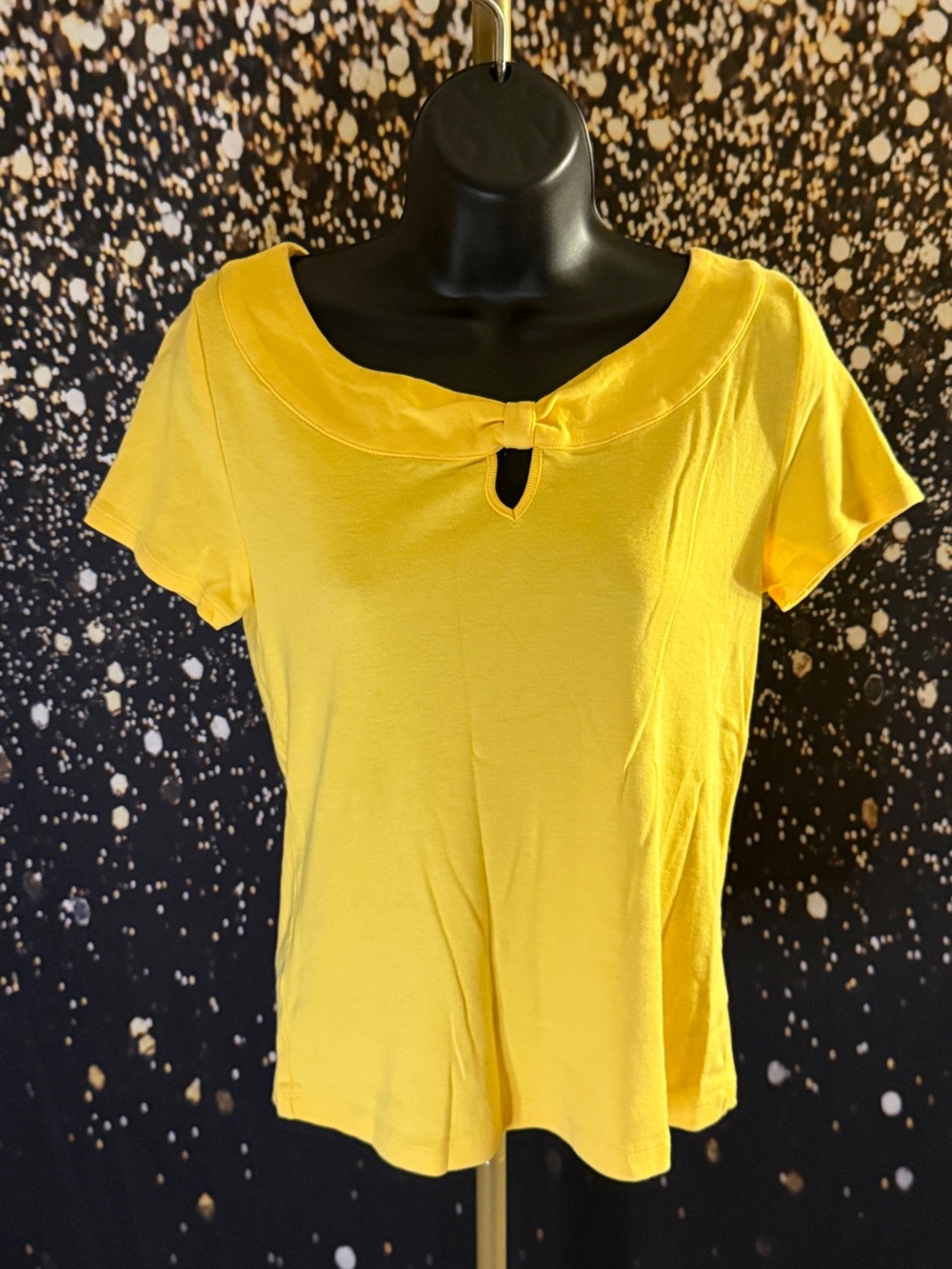 Yellow Short-Sleeve Keyhole Neck Blouse